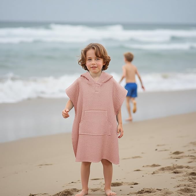 Hooded Kids Beach Towel - Soft Poncho Towel for Babies and Toddler - Lightweight Waffle Cotton Towel Cover Up for Bath, Pool, Beach