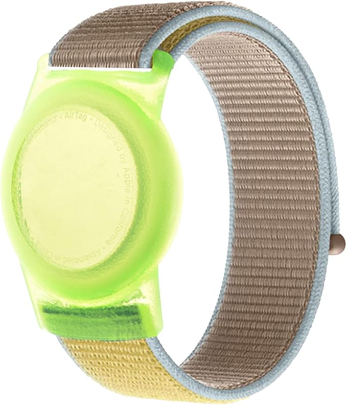 Kids Wristband Compatible with Apple AirTag, Protective Case for Air Tag GPS Tracker Holder with Nylon Bracelet, Adjustable Anti Lost Watch Band for Toddler Child Elder(Yellow & Khaki)