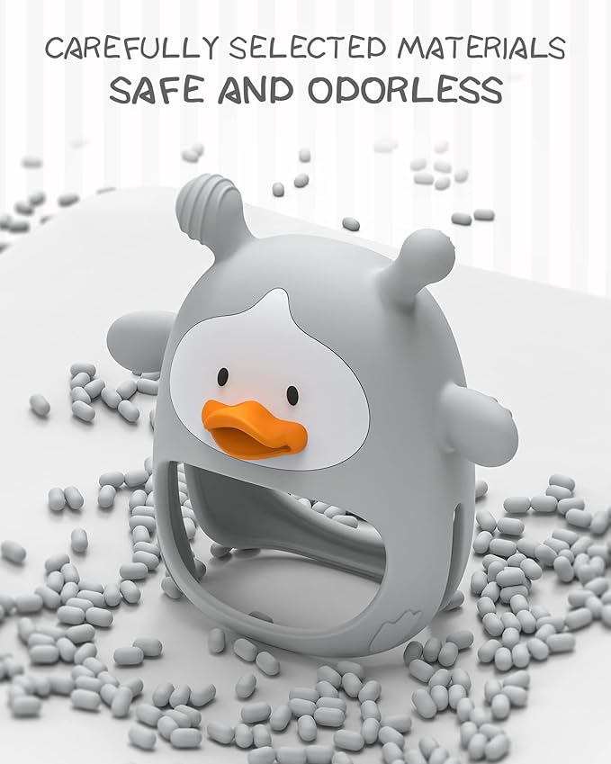 Teething Toys for Babies 0-6 Months, Never Drop Silicone Baby Teether, Hand Pacifier for Sucking Babies, Soothing Pain Relief, Best Chew Toy for Teething Baby, Teething Mitten for New Born -Grey