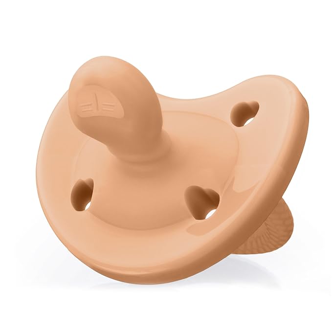 Chicco PhysioForma Luxe Orthodontic Pacifier, 6-16m | 100% Soft Silicone | Supports Breathing & Oral Development | Textured Shield & Handle | Includes Sterilizing Case | BPA Free | Cantaloupe, 2pk