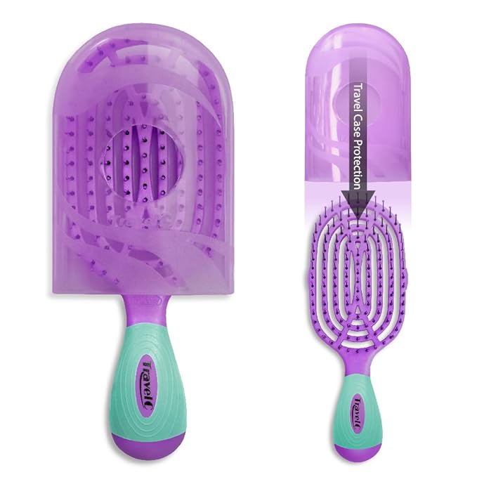 NuWay 4HAIR U.S. Patented Detangler Hair Brush for Men & Women - Purple & Teal | Hair Comb for Scalp Care - Fast Dry Venting Scheme - TravelC Detangling Brush for All Hair Type