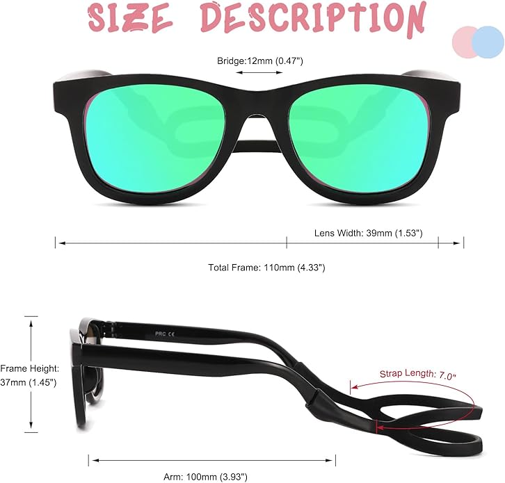COASION Bendable Flexible Polarized Newborn Baby Sunglasses with Silicon Strap for Infant Boys Girls Age 0-12 Months CA9042
