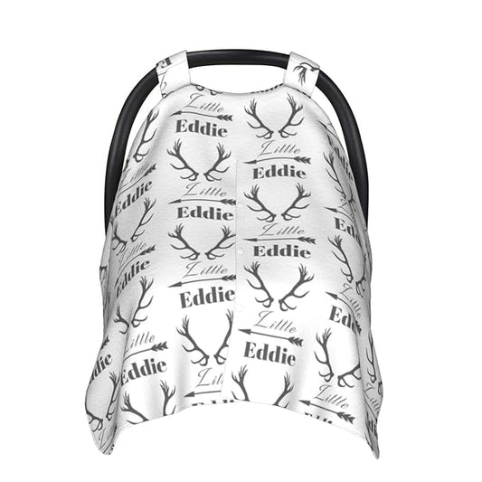 Personalized Antlers Deer and Arrows Baby Car Seat Canopy for Babies with Name, Custom Car Seat Covers Boys Girls, Peekaboo Opening Minky Nursing Breastfeeding Cover Infant Canopies for Newborn