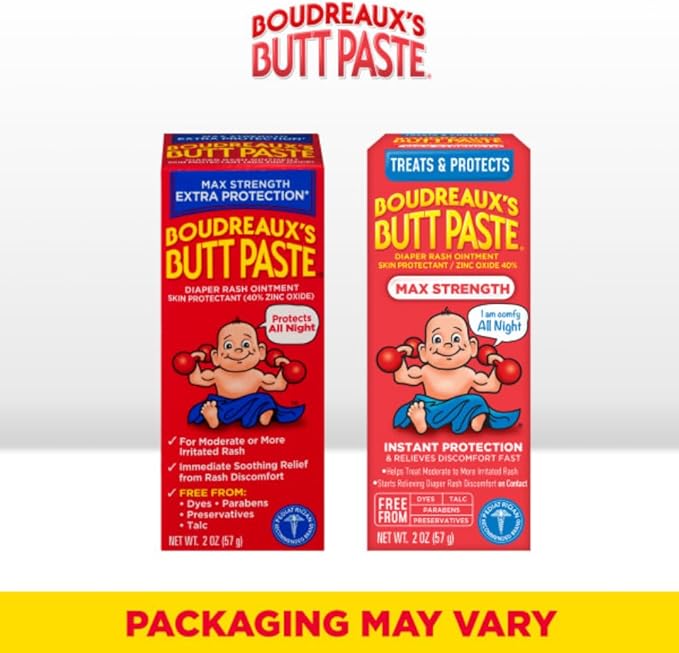 Boudreaux's Butt Paste Butt Paste Diaper Rash Ointment, Variety Pack, Original & Maximum Strength (2oz, 2 of each)