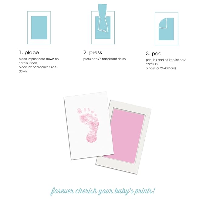 Pearhead Newborn Baby Handprint Or Footprint Clean-Touch Ink Pad Kit, No Mess Baby Safe Print Kit, Newborn Baby Girl Keepsake, 2 Impression Cards, Small Size, Pink
