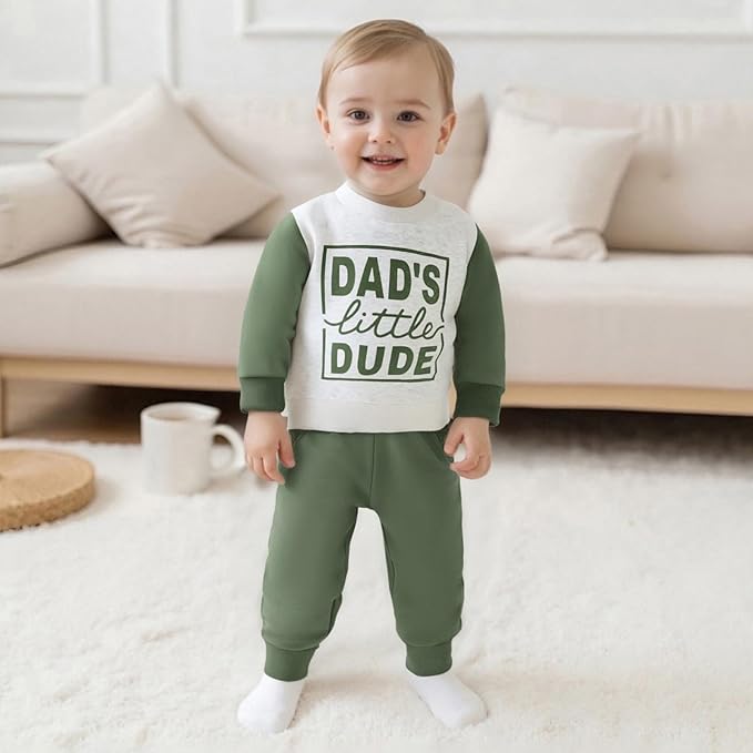 MoZiKQin Baby Boy Fall Clothes Letter Print Crewneck Sweatshirt Top Elastic Pants Set Infant Toddler Winter Outfits