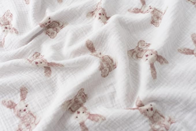 Little Jump Muslin Hooded Baby Bath Towels - 2 Pack 100% Cotton Towel for Babies, Infants, Toddlers - 32x32Inch - Highly Absorbent and Newborn Essential (Bunny)