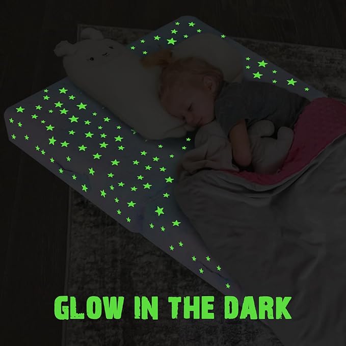 MeMoreCool Foldable Floor Mattress for Kids, Glow Star Trifold Mat, Kids Folding Mattress Portable Futon, 57x22 Inch Colorful