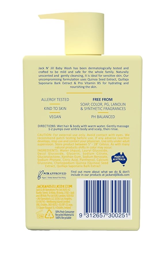 Jack N' Jill Natural Bathtime Baby Wash - Baby Wash Sensitive Skin, Hypoallergenic, Fragrance Free Baby Wash, Dermatologically Tested, Perfect for Newborns, Vegan - Scent Free, 300 mL (Pack of 3)