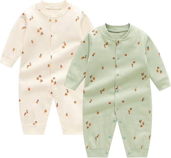 Newborn Baby Boys 2 Pack Cotton Romper Outfits Infant Long Sleeve One-Piece Toddler Button Jumpsuits