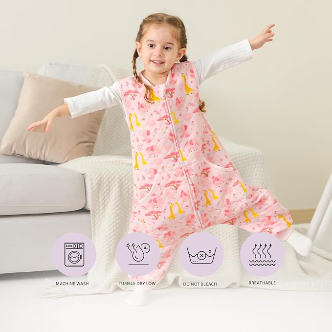 HOMEAL Toddler Sleeping Sack 3t-5t, 1.0 TOG Baby Girl Sleep Sack With Legs, Sleeveless