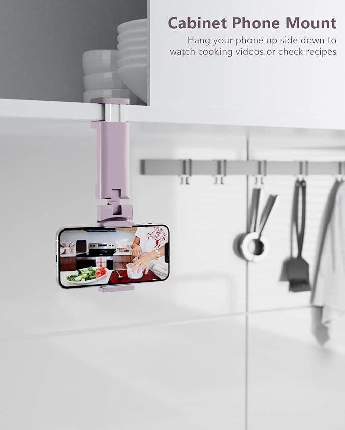 MiiKARE Travel Essentials Airplane Phone Holder, Universal Handsfree Phone Mount for Flying with 360 Degree Rotation, Travel Must Haves Phone Stand for Desk, Tray Table, Purple&Pink