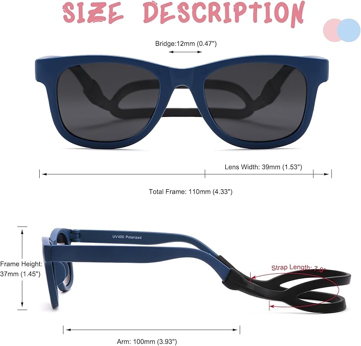 COASION Bendable Flexible Polarized Newborn Baby Sunglasses with Silicon Strap for Infant Boys Girls Age 0-12 Months CA9042