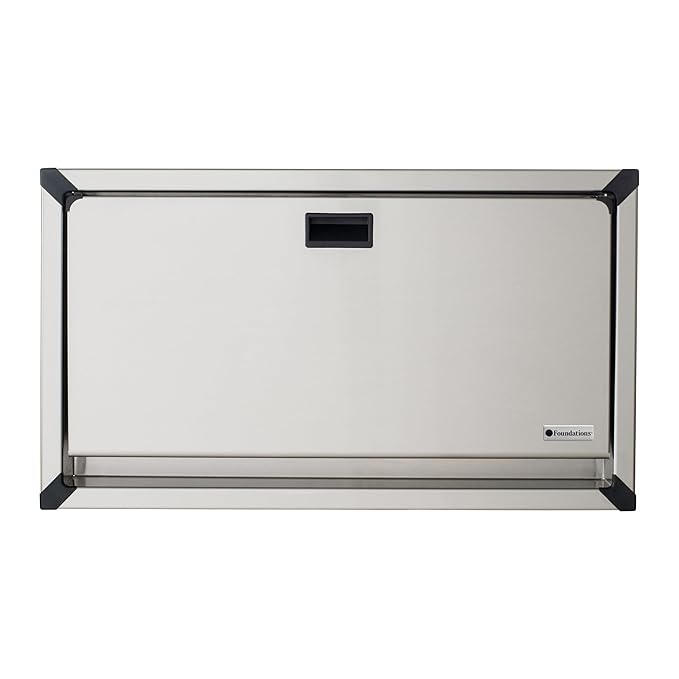 Foundations Horizontal Baby Diaper Changing Station with Recessed Mount, Stainless Steel Shell with Polyethylene Changing Table, Adjustable Safety Belt (100SSC-R)