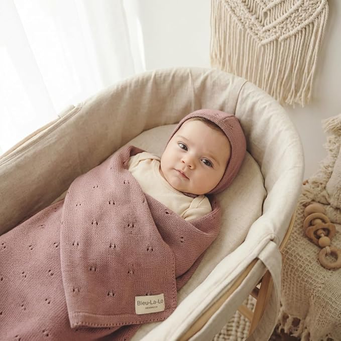 Baby Gift Set - Organic Cotton Newborn Blanket Essentials, Thoughtful Baby Shower & New Baby Gift for Boys & Girls (Pointelle - Sugar Plum)