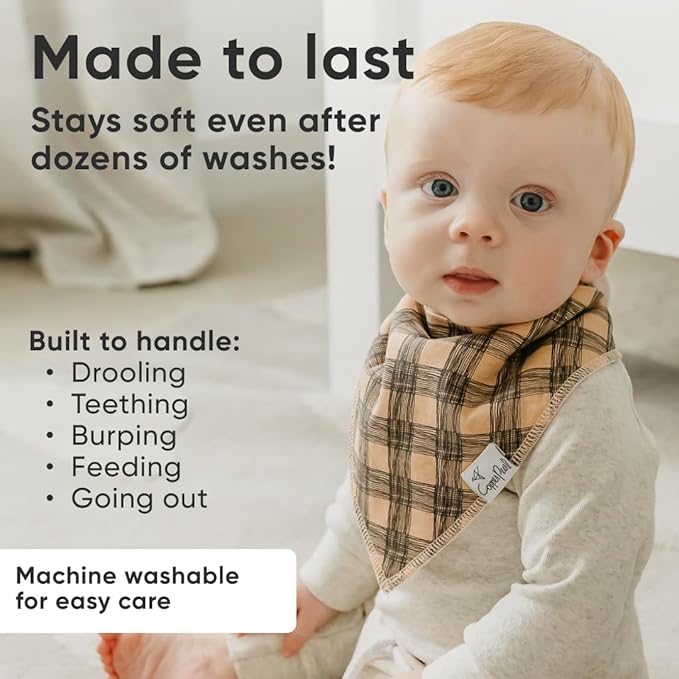 Copper Pearl 4 Pack Soft Cotton Baby Bibs for Drooling and Teething, Absorbent Drool Bibs for Baby Girl and Boy, Adjustable to Fit Newborns to Toddlers, Tons of Styles (Jo)