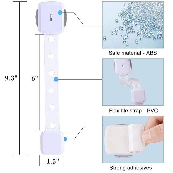 Fursafe&Q Cabinet Locks Baby Proofing, Baby Drawer Safety Locks -Adhesive Child Safety Lock Straps Adjustable Door Latch for Fridge Toilet Oven No Drill Furniture Kitchen Lock