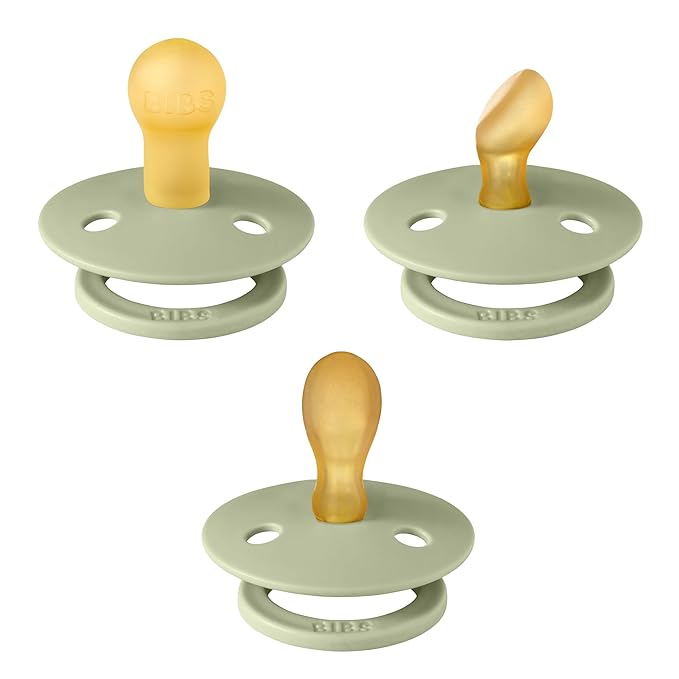 BIBS Pacifiers 0-6 Months | 3-Pack Soothers | BPA-Free Round, Anatomical & Symmetrical Nipple | Made in Denmark | Ivory Try-It Collection (Sage)
