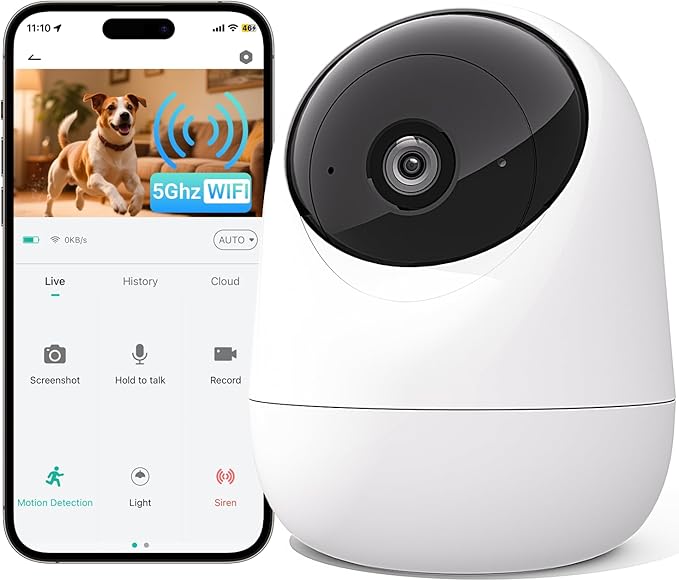 2K Pan/Tilt Security Camera for Baby Monitor 5G&2.4G WiFi, Dog Camera with Sound Detection, Motion Detection, 2-Way Audio, Siren, Night Vision, Cloud & SD Card Storage, Works w/Alexa