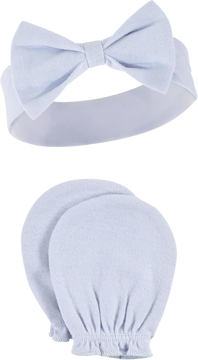 Hudson Baby baby-girls Cotton Headband and Scratch Mitten Set