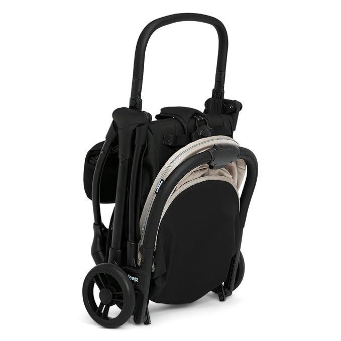 Jeep Altitude Compact Travel Stroller by Delta Children Greenguard Gold, Easy One Hand Fold, Lightweight, Extendable Canopy with Peek-a-Boo Window, Reclining Seat, 4 Wheel Suspension, Tan