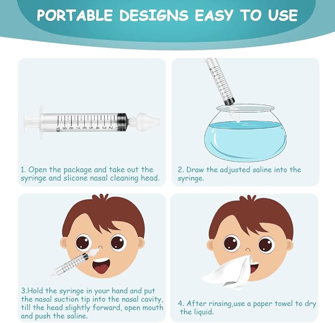Baby Nasal Aspirator, 4PCS Nasal irrigator for Baby, Portable Infant Nose Cleaner, Professional Baby Nasal Irrigator, for Newborn Infants Kids Nose Cleaner