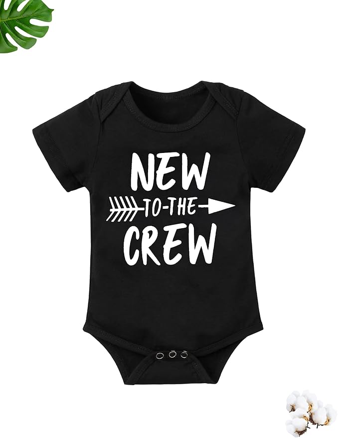 Fommy Newborn Baby Boy Clothes New to The Crew Letter Print Romper+ Pants+Hat 3PCS Outfit