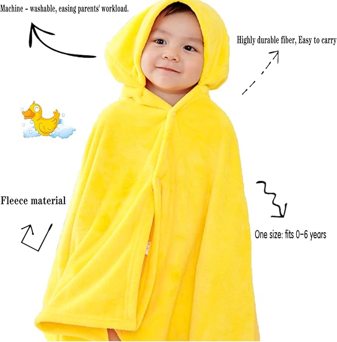 Toddler Bath Towel Baby Towels with Hood 27.5"X55" Ultra Absorbent Soft Bathrobe Blanket Kids Shower Towel for Girls and Boys(Bright Yellow Duck)