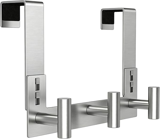 PMMASTO Over The Door Hooks, Fits 1-3/4" Thick Door No Drill Hooks for Closet Bathroom Bedroom Organization, Hanger for Coat Towel Robe (Silver, 3 T-Hooks)