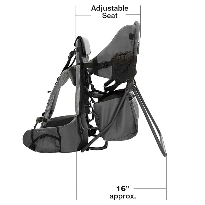 ClevrPlus Cross Country Baby Backpack Carrier, Grey, Toddler Hiking Backpack with Comfortable Seat, Adjustable Straps & Belt, Foldable Frame Lightweight Large Capacity Child Carrier for Outdoor
