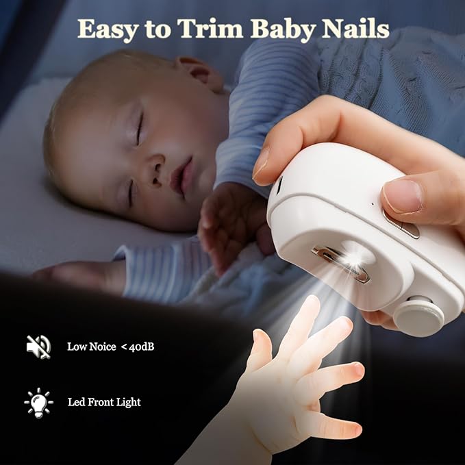 Electric Baby Nail Clippers with LED Light, USB Rechargeable Baby Nail Trimmer Electric, Nail Polisher 2 in 1 Design Electric Nail File Baby, Safe Nail Care for Infants Kids Children and Adult