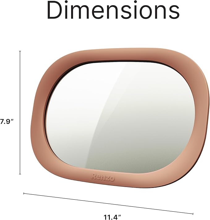 Renzo Baby Car Mirror - Rear Facing Car Seat Mirror for Infants - Extra Large, Shatter-Resistant, 360° Adjustable, Tool-Free Installation - Fits Most Cars, SUVs & Trucks (Blush Pink)