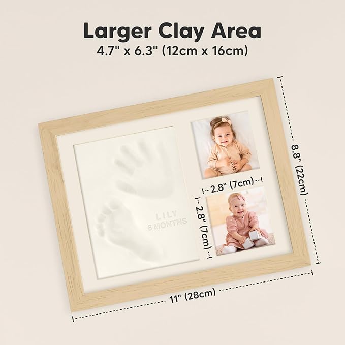 Baby Hand and Footprint Kit - Quick Dry Clay Baby Footprint Kit, Pets Paw, Newborn Keepsake Picture Frame for Boys, Girls, Personalized New Mom Gifts for Shower & Registry, Grandparents (Ash Wood)