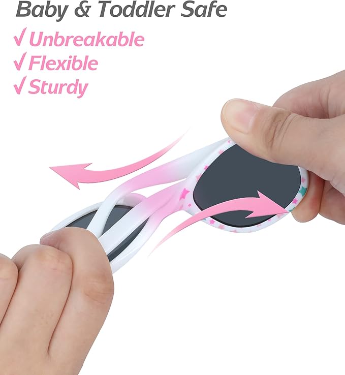 Baby Sunglasses - 100% UV Proof Sunglasses for Baby, Toddler, Kids - Ages 0-2 Years - Case and Pouch included