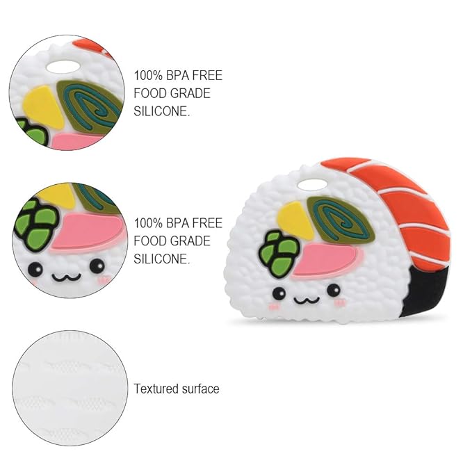 Baby Silicone Teether,Sensory Chew Toys,BPA Free Soft and Effective Infant Teething Pain Relief Toys,Freezer Safe,Food Grade Silicone,Best Shower Gift for Boys and Girls (Sushi)