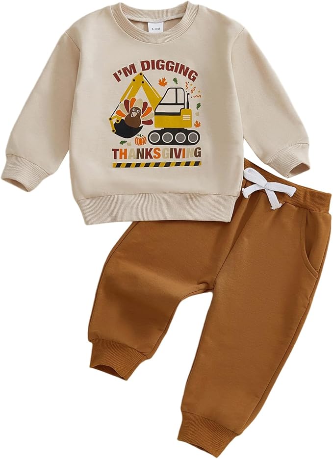 WZTYYDS Toddler Baby Boy Fall Clothes Letter Truck Long Sleeve Pullover Sweatshirt Tops Joggers Pants Set Winter Outfits
