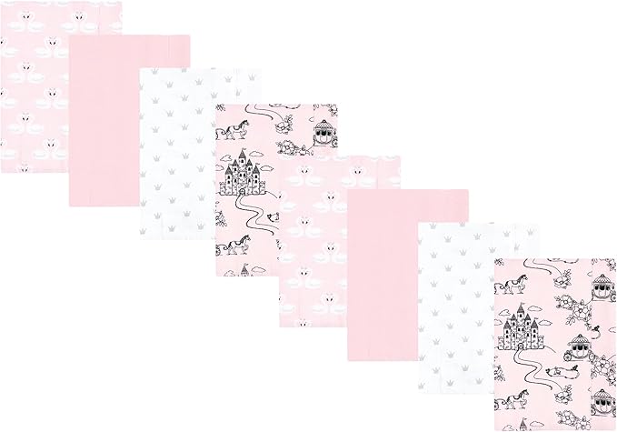 Hudson Baby Cotton Poly Flannel Burp Cloths Multipack, Fairytale Princess 8-Pack, One Size