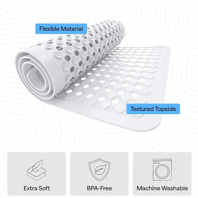 GORILLA GRIP Patented Square Shower Stall Mat, Small Bathtub Floor Mats for Stand Up Showers, Suction Cups and Drainage Holes, Machine Wash, Soft on Feet, Bathroom Accessories 21x21 Inch, 2 Pack White