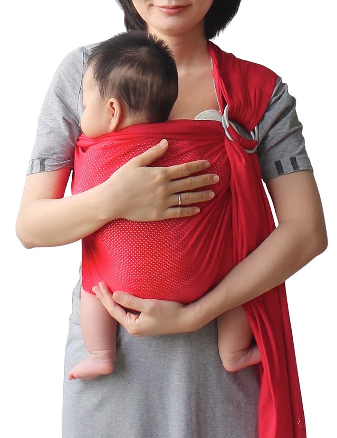 Baby Water Ring Sling Carrier | Lightweight Breathable Mesh Baby Wrap for Infant, Newborn, Kids and Toddlers | Perfect for Summer, Swimming, Pool, Beach | Great for Dad Too Red