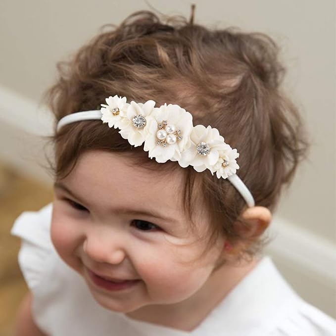 cherrboll 3pcs Baby Girl Headbands Flowers, Super Soft & Stretchy Nylon Floral Hairbands for Newborn Toddler