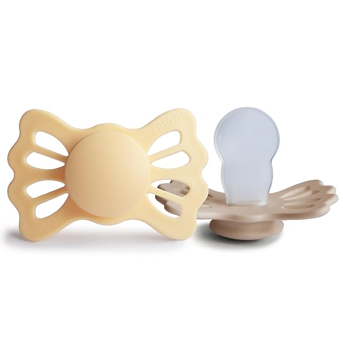 FRIGG Lucky Symmetrical SilkySoft Silicone Baby Pacifier | Made in Denmark | BPA-Free (Pale Daffodil/Silky Satin, 6-18 Months)