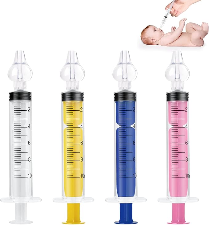 Vicloon Baby Nasal Irrigator, 4PCS Nasal Syringe for Baby, Syringe Nasal Irrigator with Cleanable and Reusable Silicone Nasal Suction Tip forIrrigation, Nasal Spray, Nasal Hygiene（Color）