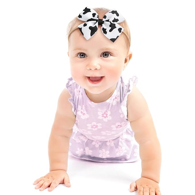 Fancheer Baby Girls Cow Print Cowgirl Bow Headband Infant Toddler Birthday Party Hair Accessories