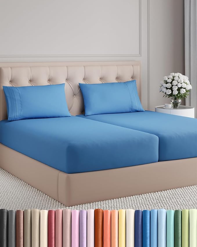 Split King Size 5 Piece Sheet Set - Comfy Breathable & Cooling Bed Sheets Set - Hotel Luxury Bedding for Women, Men, Kids, Teens, Boys & Girls - Deep Pockets and Wrinkle Free - Oeko-Tex - Royal Blue