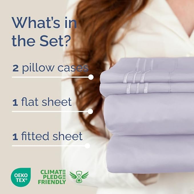 Full XL Size 4 Piece Sheet Set - Comfy Breathable & Cooling Bed Sheets Set - Hotel Luxury Bedding for Women, Men, Kids, Teens, Boys & Girls - Deep Pockets & Wrinkle Free - Oeko-Tex - Light Lavender