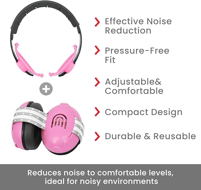 2-in-1 Adjustable Baby & Toddler Noise Cancelling Headphones - Ear Muffs for Kids 1-3 for Airplane Travel