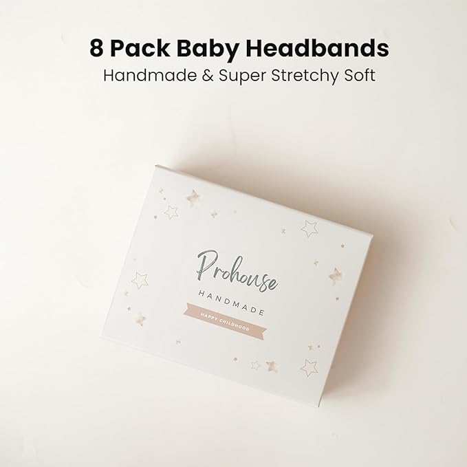 Prohouse 8 Pack Baby Headbands Soft Nylon Hairbands Hair Bows for Newborns Infants Toddlers and Baby Girls Elastic Hairbands for Daily Wear, Photoshoots