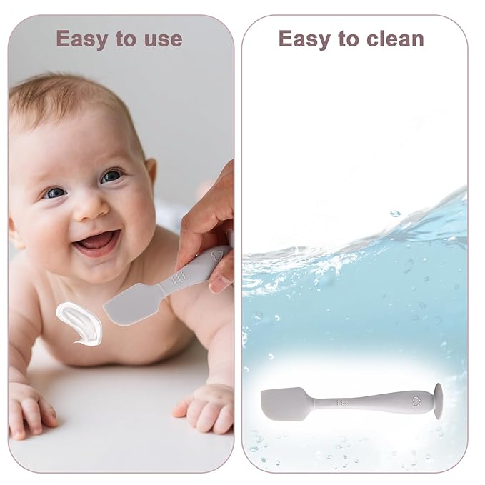 2pcs Baby Diaper Cream Spatula with Travel Case, 2 Sizes Soft Flexible Silicone Butt Paste Applicator Baby Diaper Rash Cream Spatula Bum Brush for Newborn(Grey)