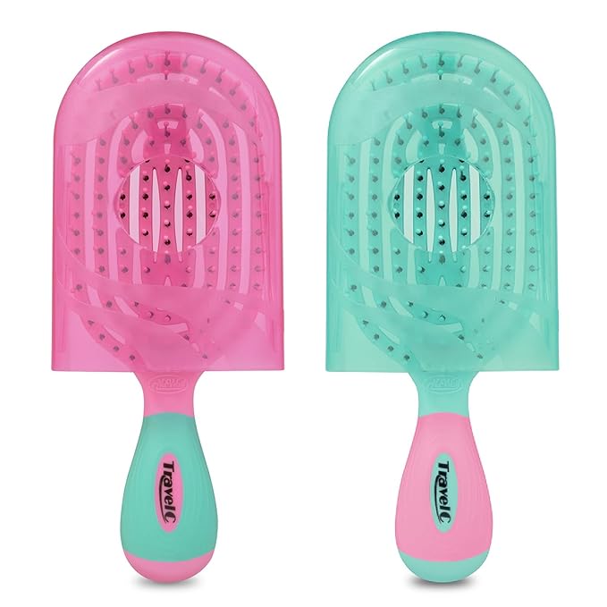 NuWay 4HAIR® U.S. Patented Detangler Hair Brush for Men & Women - Pink & Teal | Hair Comb for Scalp Care - Fast Dry Venting Scheme - TravelC Detangling Brush for All Hair Type
