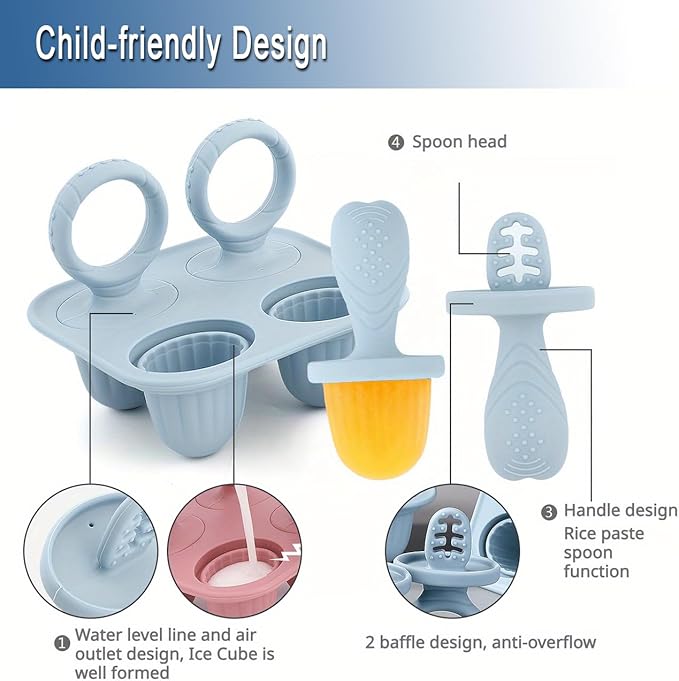 Silicone Popsicle Molds, Mini Breastmilk Popsicle Molds with Sticks, Frozen Breast Milk Teether Popsicle Maker Ice Pop Molds for Infant Feeding Spoon (2Set-Green)